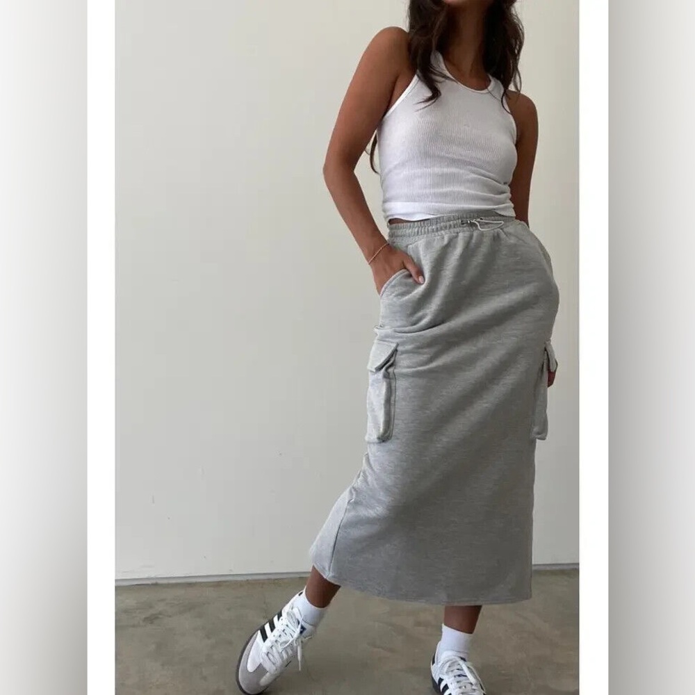 Grey Terry Cargo Maxi Skirt